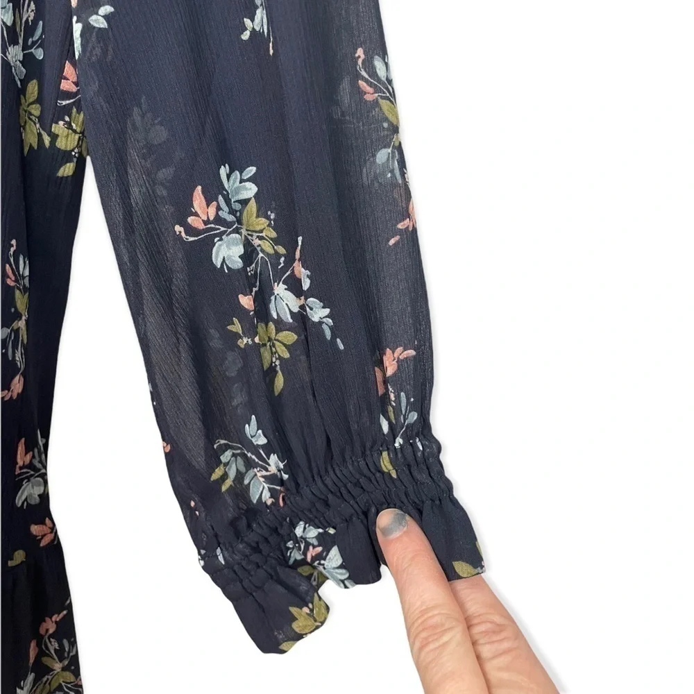 Garnet Hill Silk Floral Print Mini Dress Navy Petite 4 - Picture 5 of 9